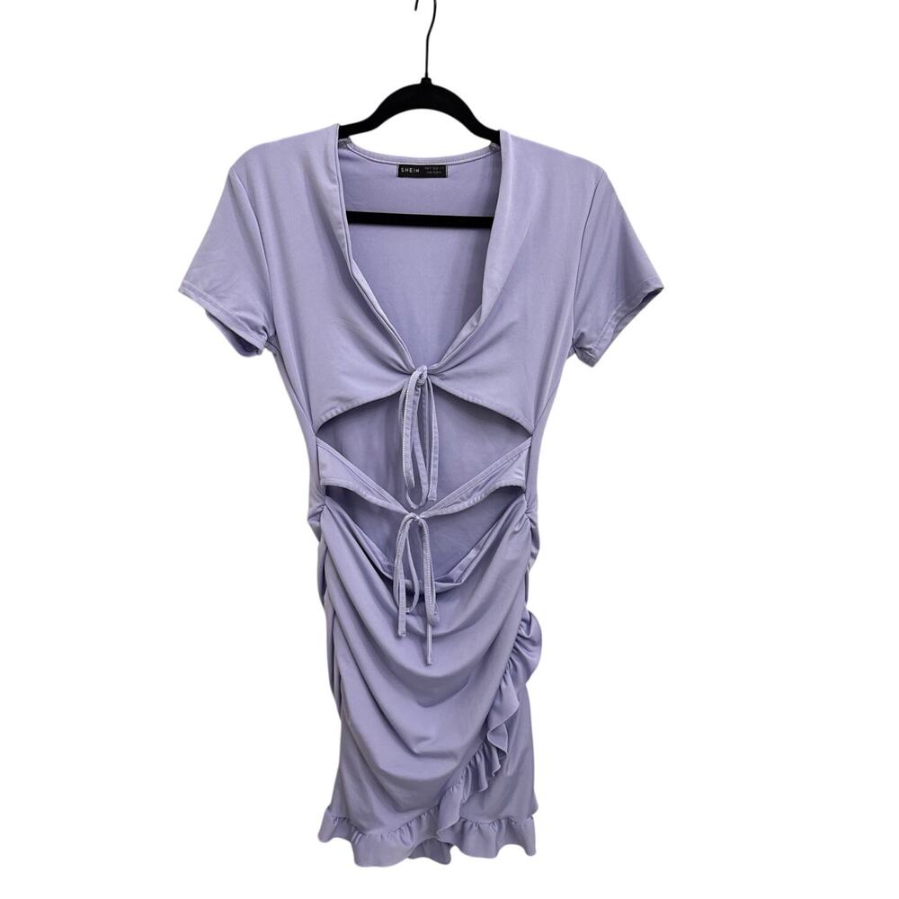 Shein Body-Con Mini Cut Out Ruffle Ruched Wrap Dress Size Medium